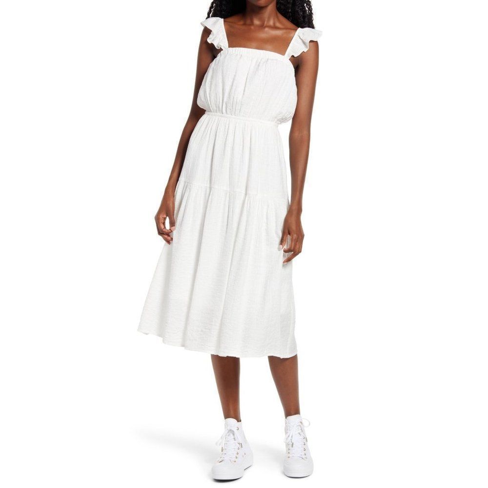 One Clothing Ruffle Strap MIDI Sundress Size Medium Ivory